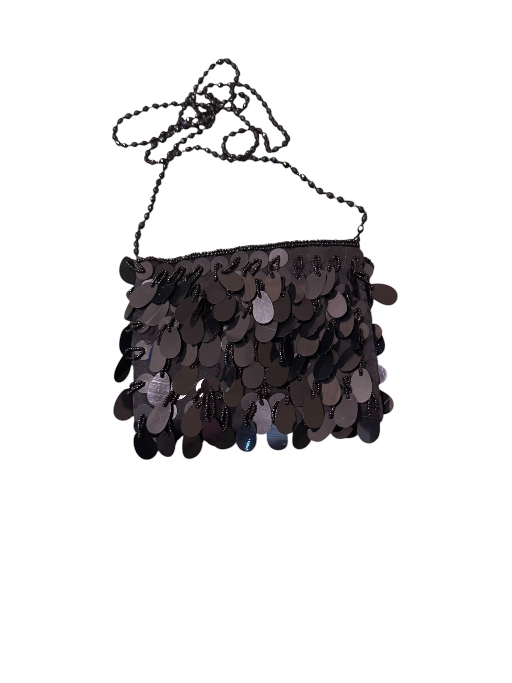 Moyna Black Paillette Sequin Evening Bag With Beaded Chain